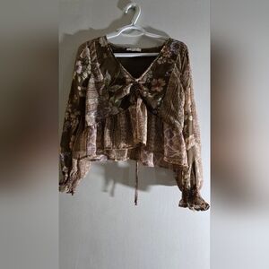 American Eagle Outfitters Floral Tie-Front Blouse